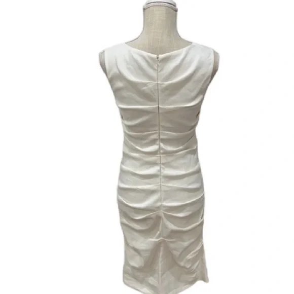 Nicole Miller Atelier White Linen sheath dress flattering ruching size 8
